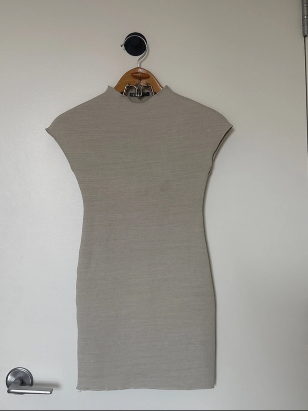 Zara Neutral Beige Cap-Sleeve Mini Dress